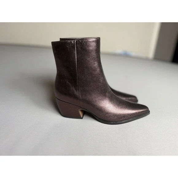 Franco Sarto L-Vivian Metallic Western Ankle Boots Bronze Leather NEW Size 7.5 - Picture 6 of 16